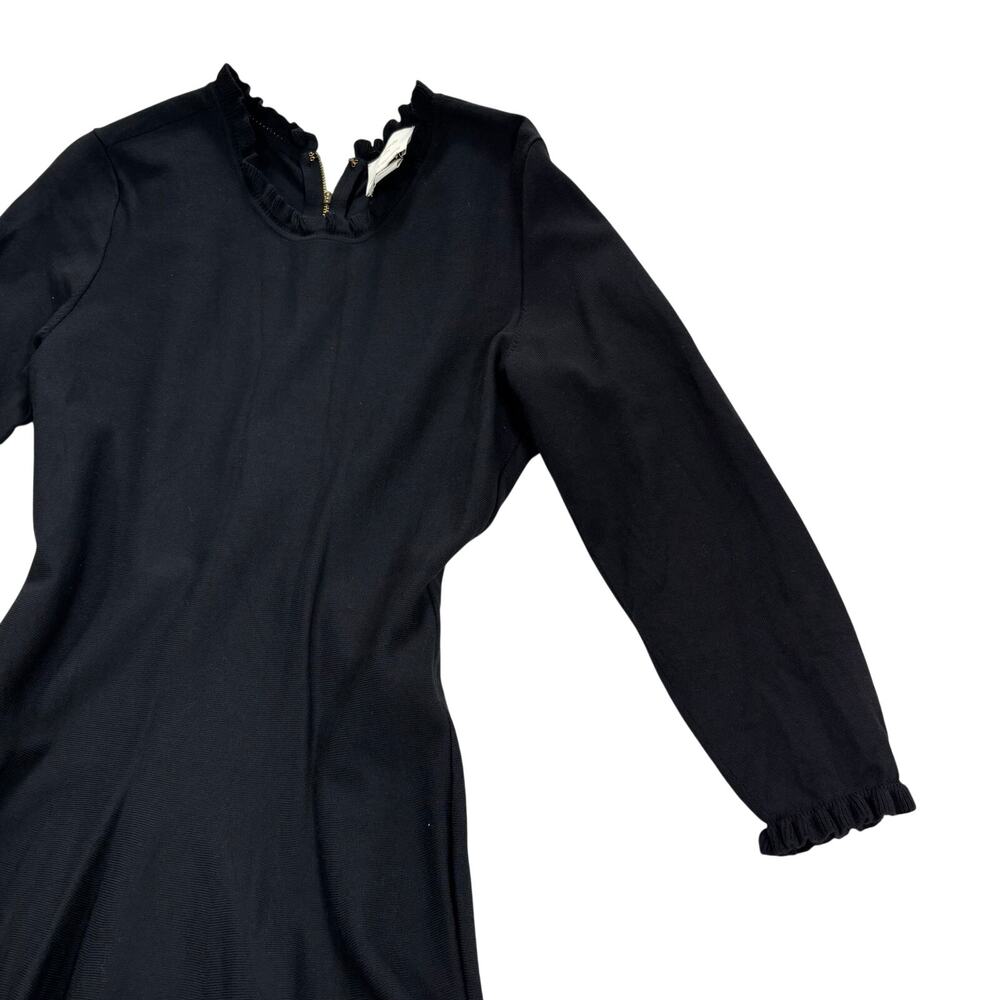 Kate Spade New York Black Knit Fit & Flare Dress Ruffle Neck Long Sleeve Size M - Picture 6 of 10
